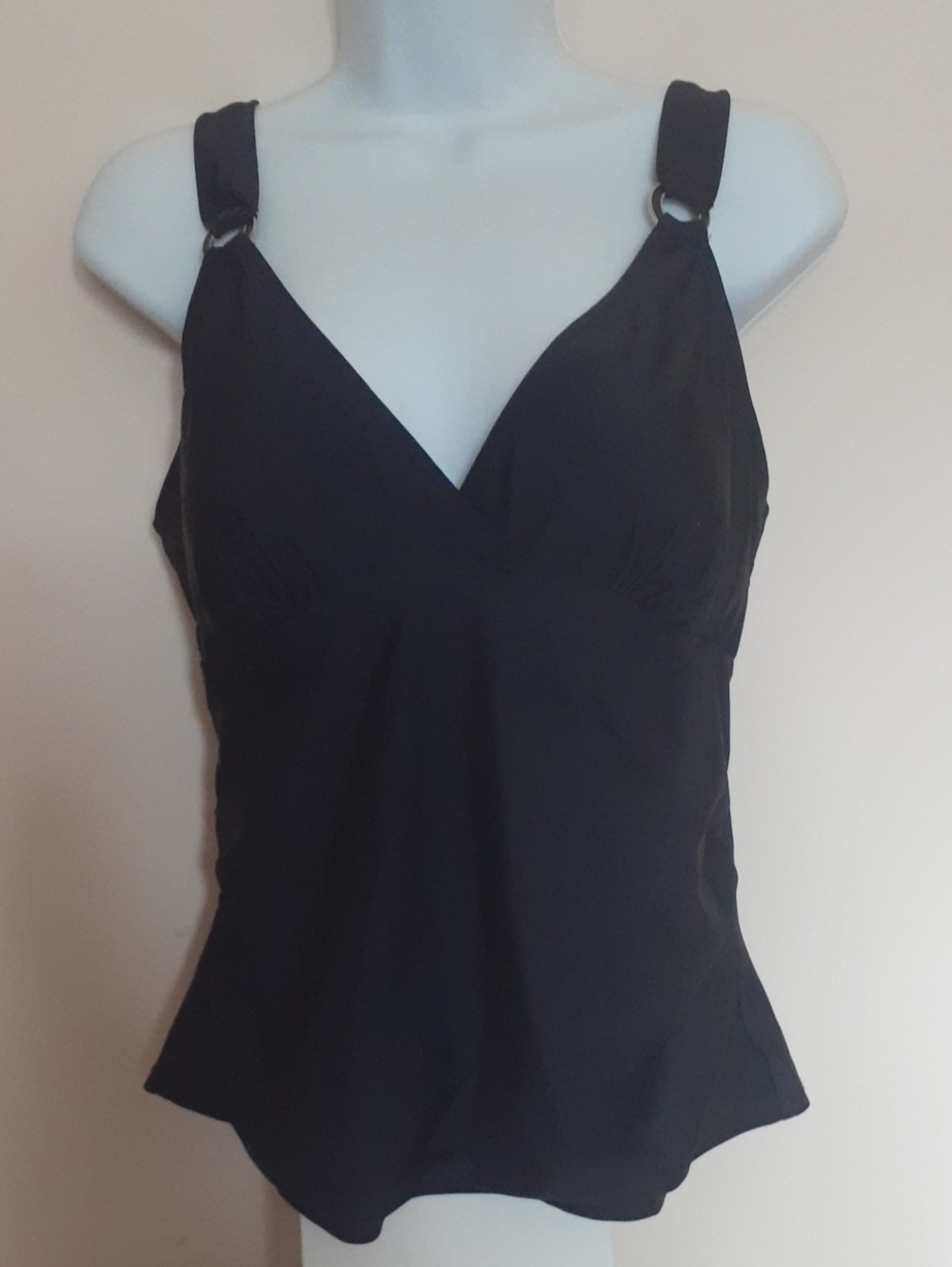 Christina Black V-Neck One-Piece Tank with Ring-Strap Detail Sz 14